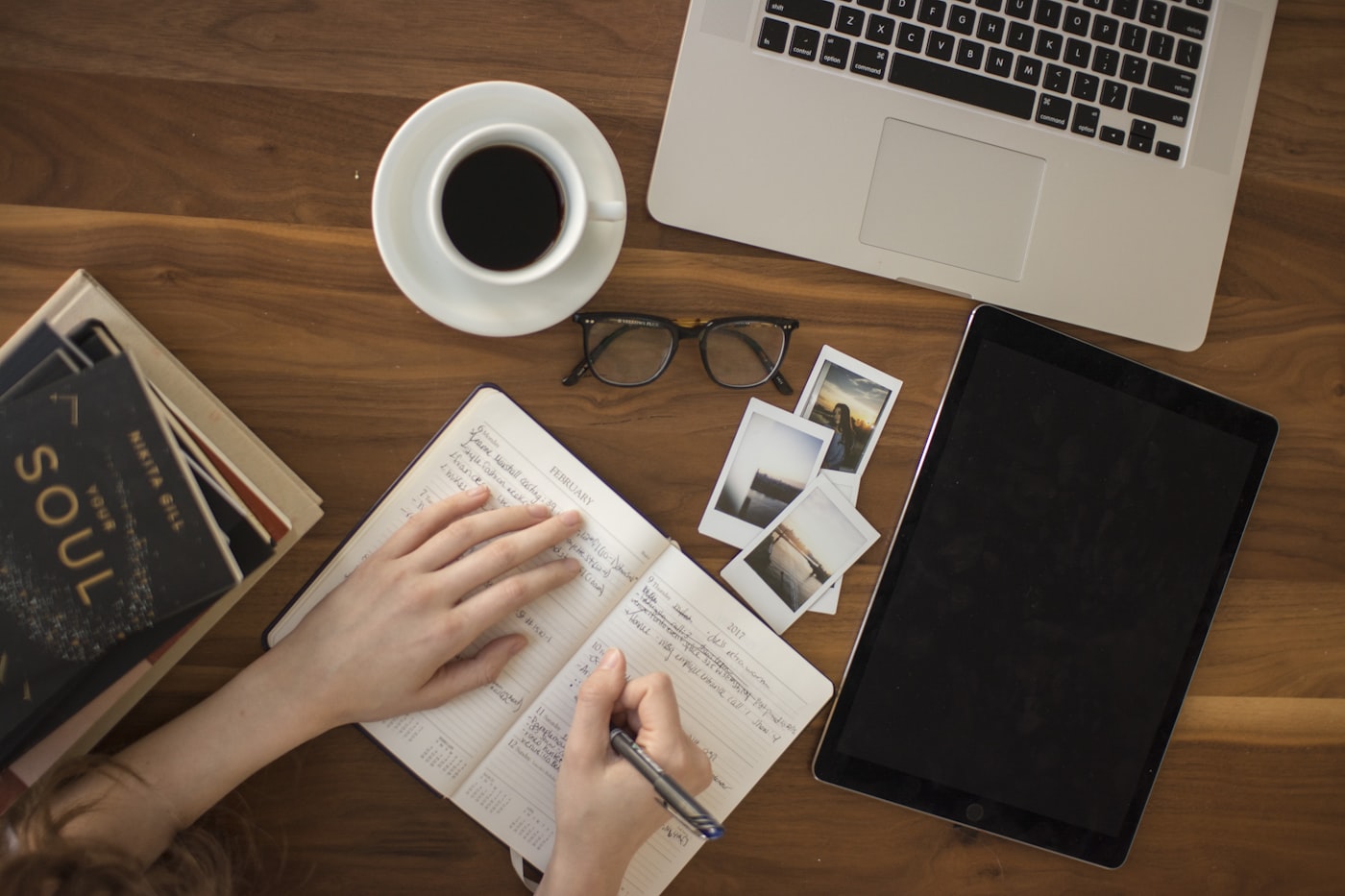 Desk writing session with stationery
