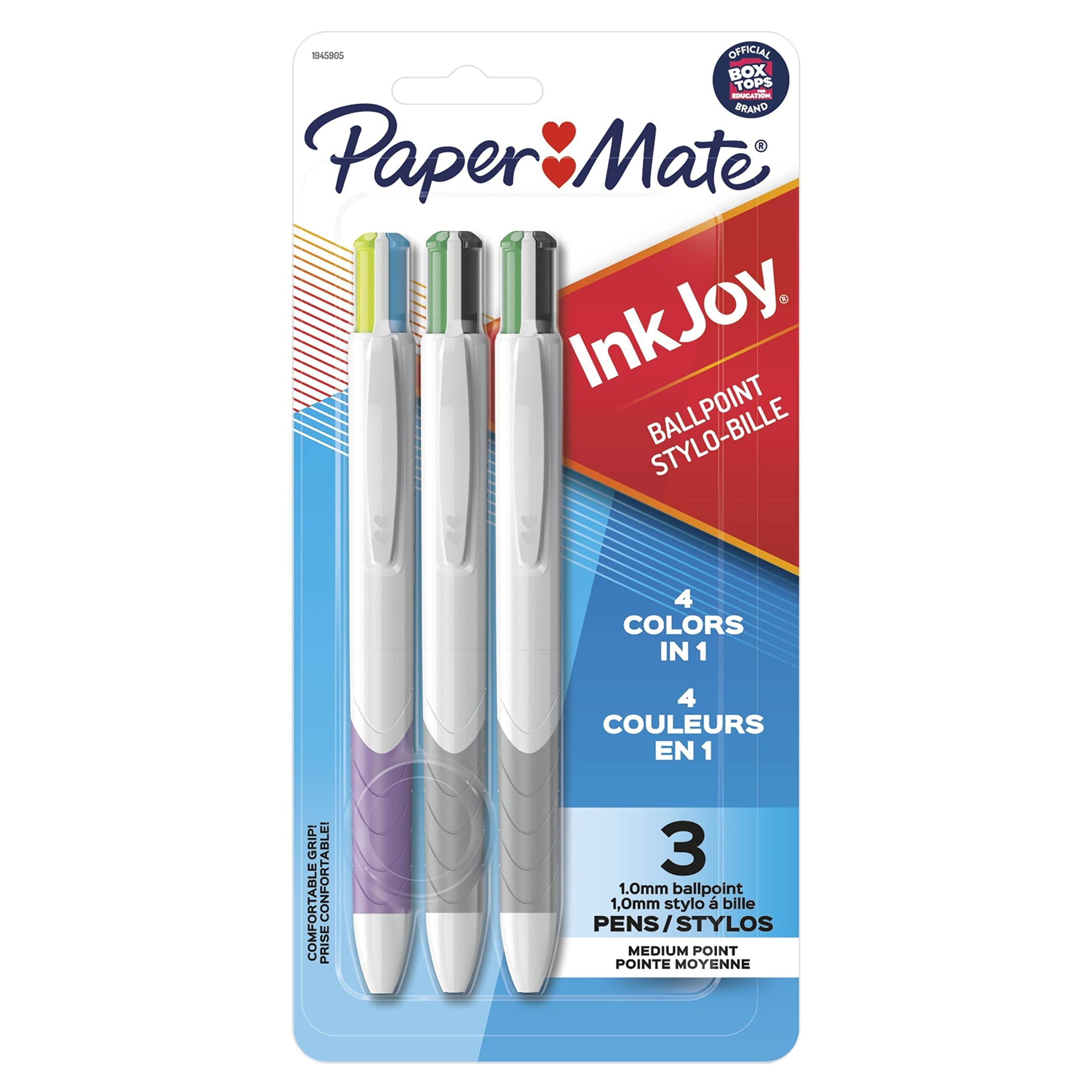 Paper Mate InkJoy Quatro Retractable Pens, 4-Color Gel Ink, Pack of 3